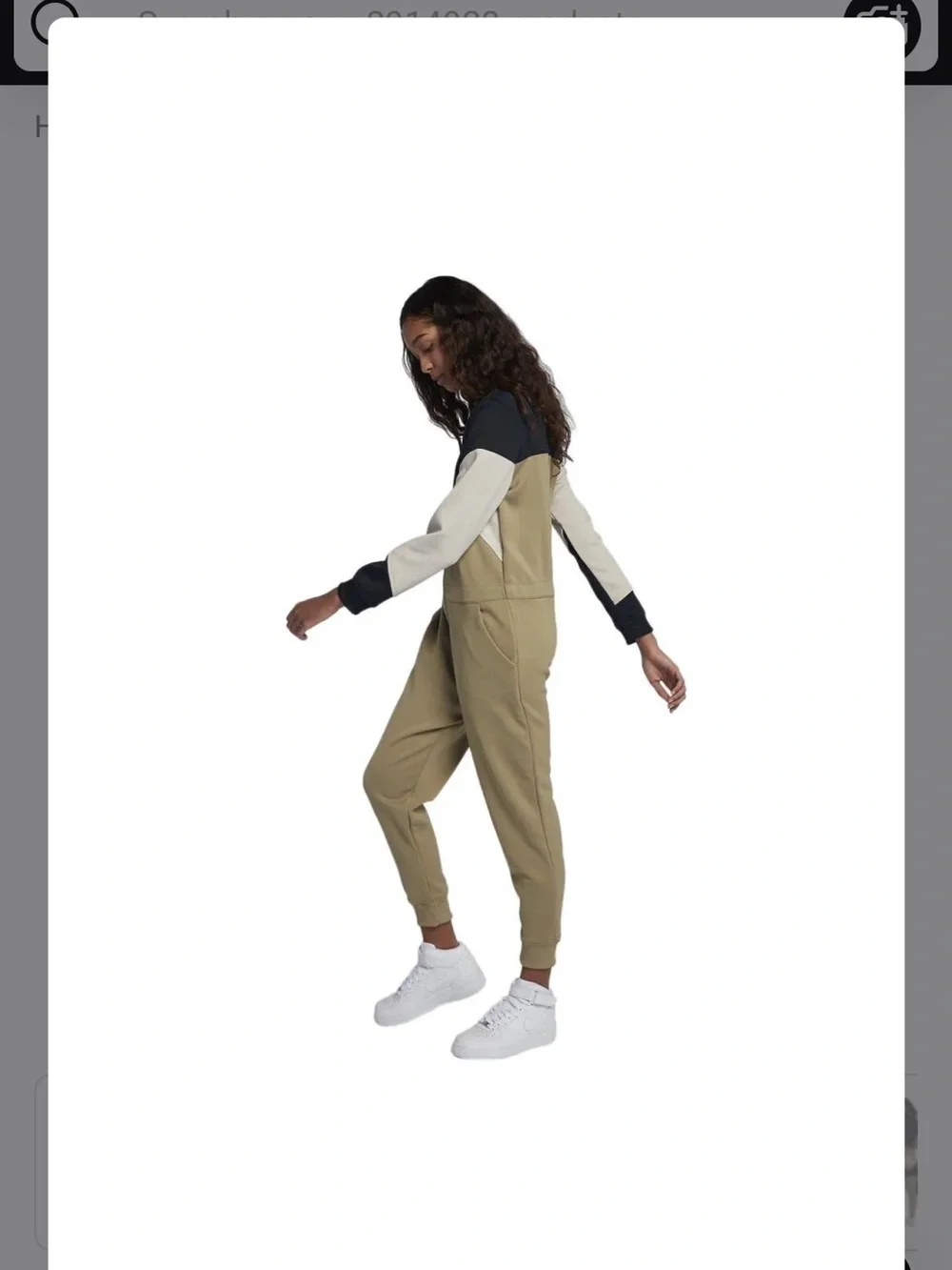 Nike Colorblock Zip-Front Jumpsuit in Olive, Black & Cream